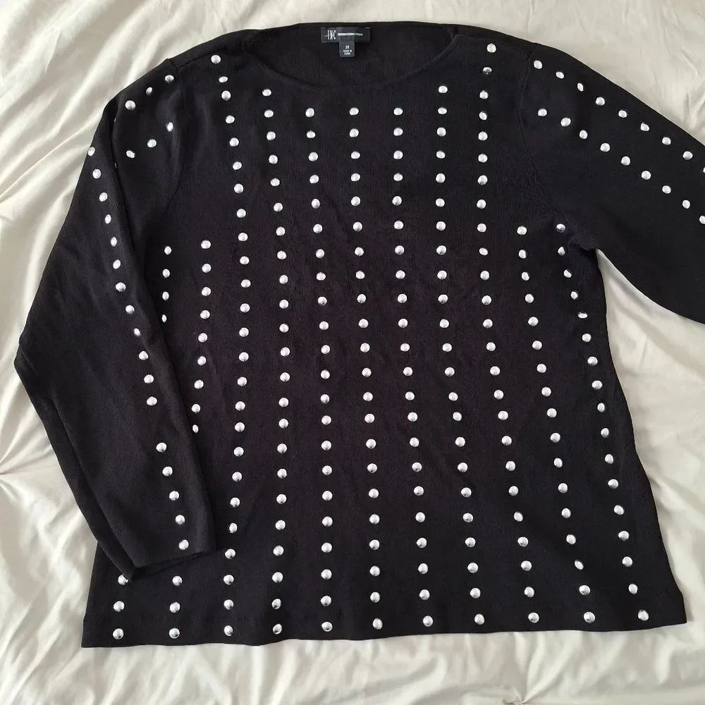 Inc 2X Black Sweater with Silver Polka Dots